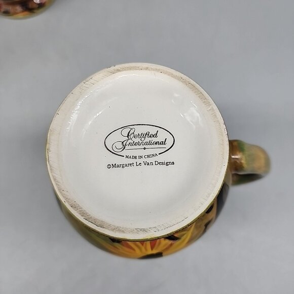 2 DISCONTINUED CERTIFIED INTERNATIONAL "SUNFLOWER" FOOTED MUGS MARGARET LE VAN - Picture 5 of 6